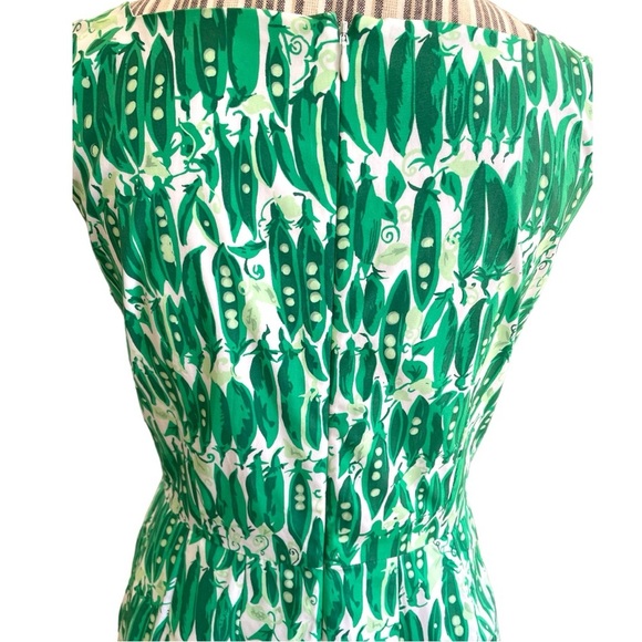 Talbots painted pea dress, size 10,fit and flare shape,square neckline, back zip - Picture 5 of 6